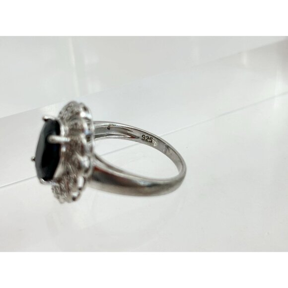 Floral Black Onyx Cubic Zirconia Vintage Sterling Silver Women's Ring - sz 7.75 - Picture 10 of 10